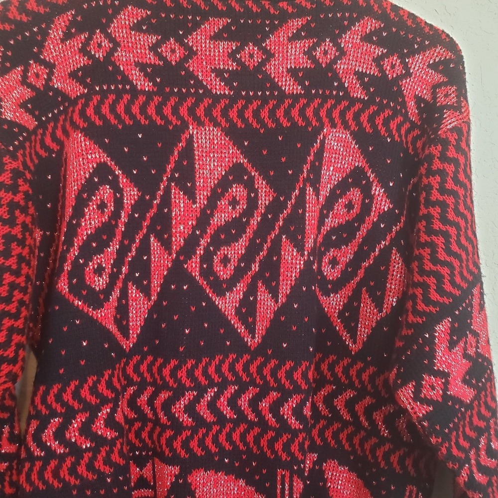 Glamour Knit Pullover Crew Sweater Red and Black Vintage Women's Small Casual - Picture 6 of 8